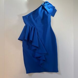 Blue asymmetrical professional dress